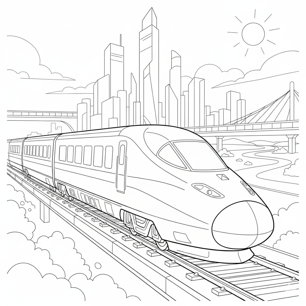 Sleek Modern Bullet Train Coloring Page