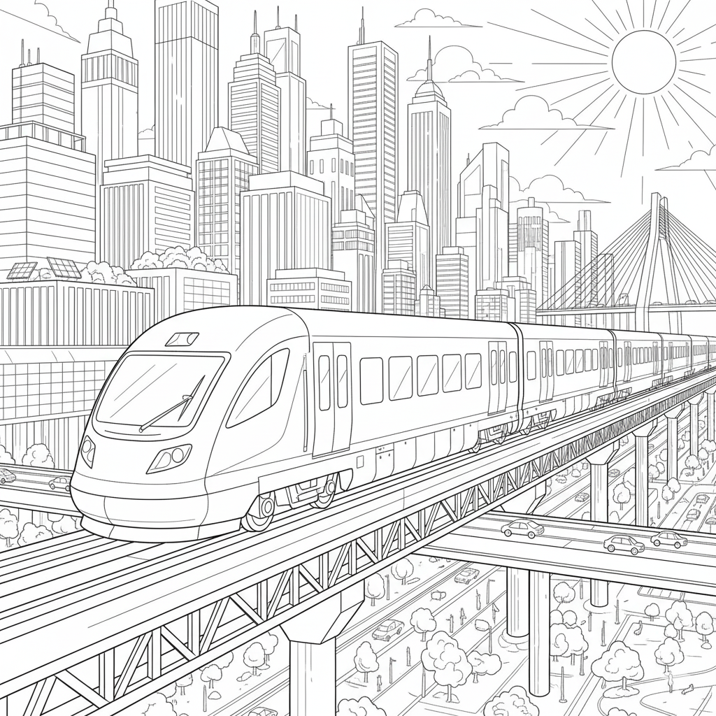 Sleek Modern Commuter Train Coloring Page
