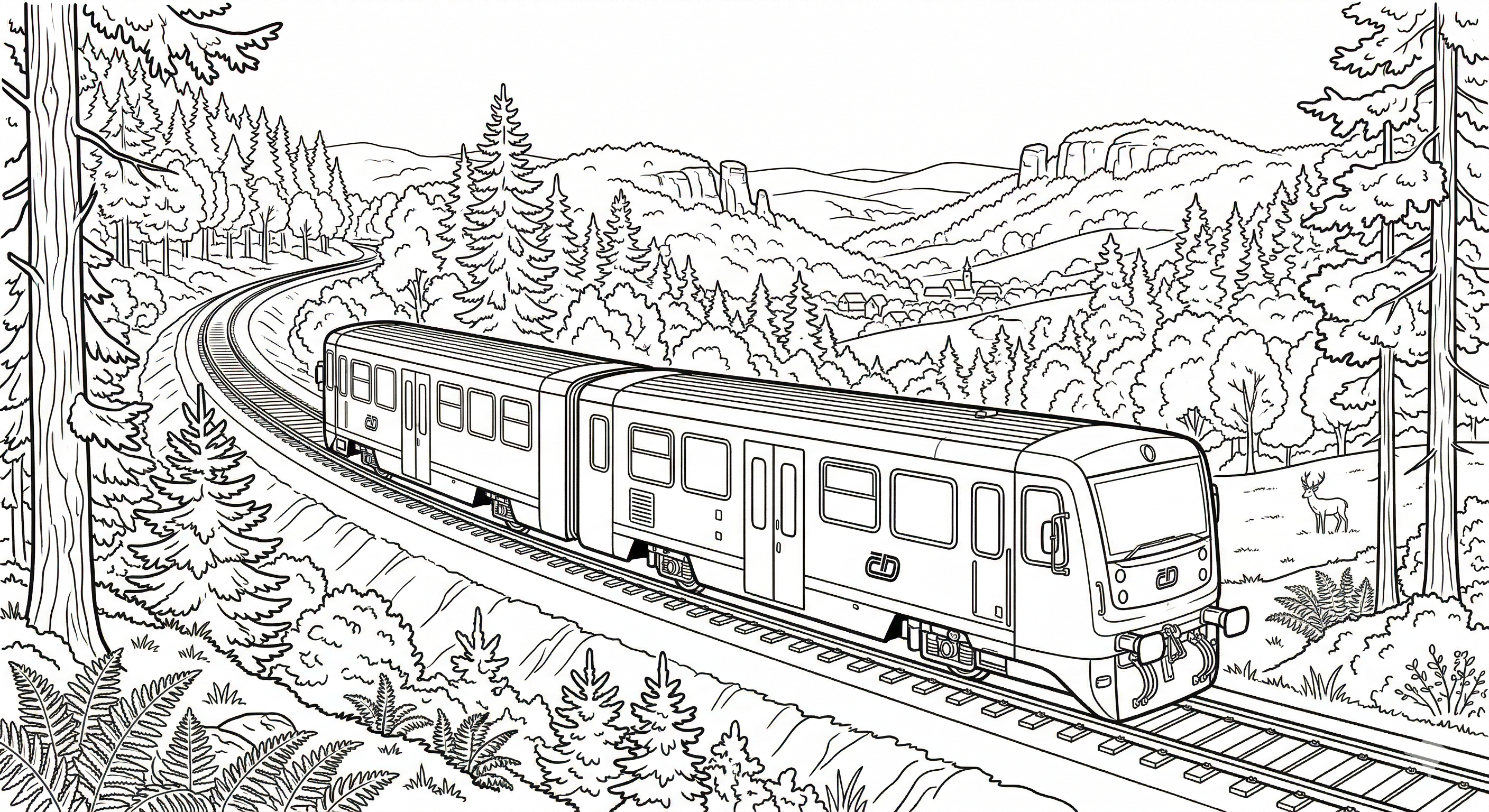Beautiful Regionova Articulated Train in Czech Forests Coloring Page