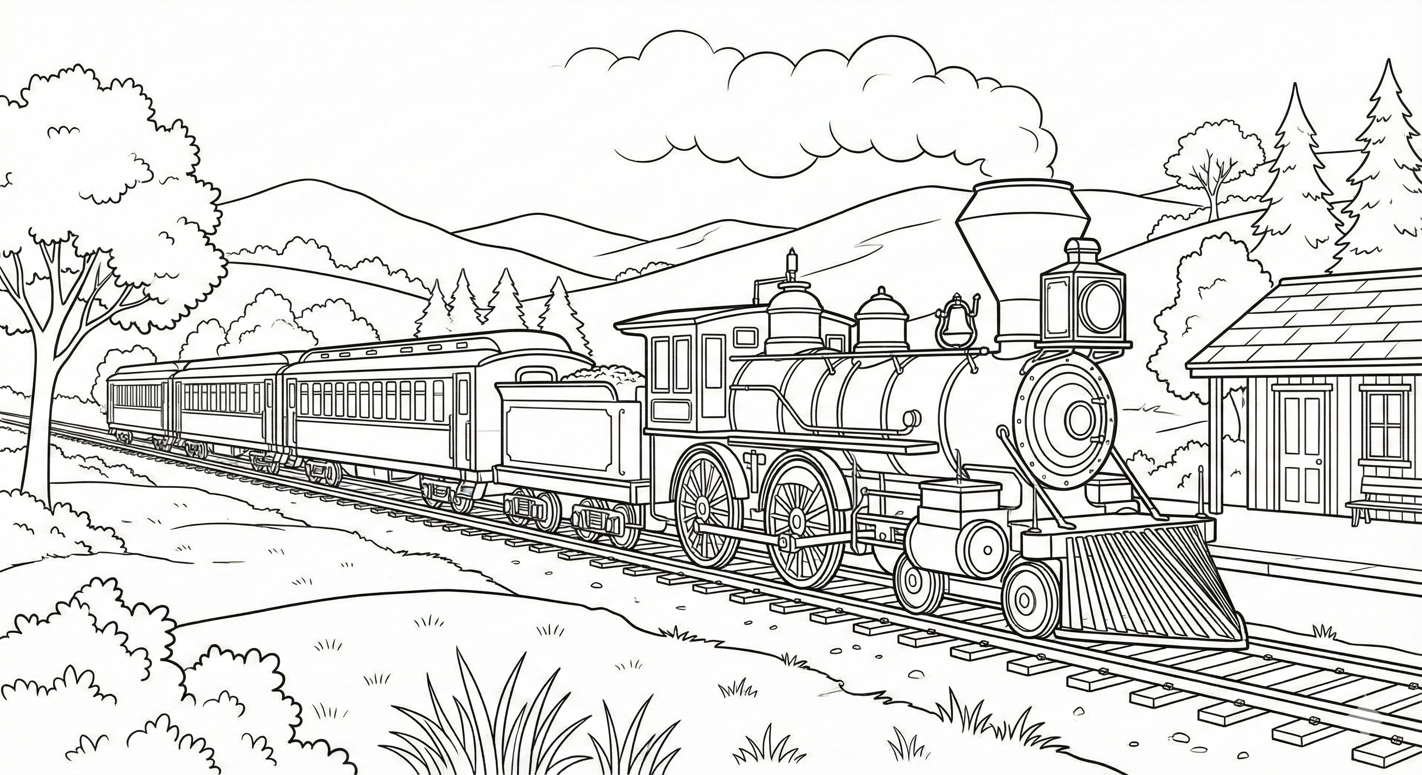 Classic Steam Train Coloring Page - Printable Locomotive