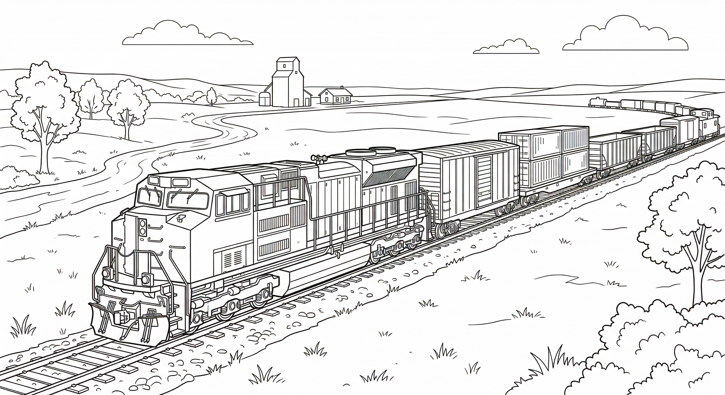 US Cargo Train Coloring Page - Free Printable Freight Train